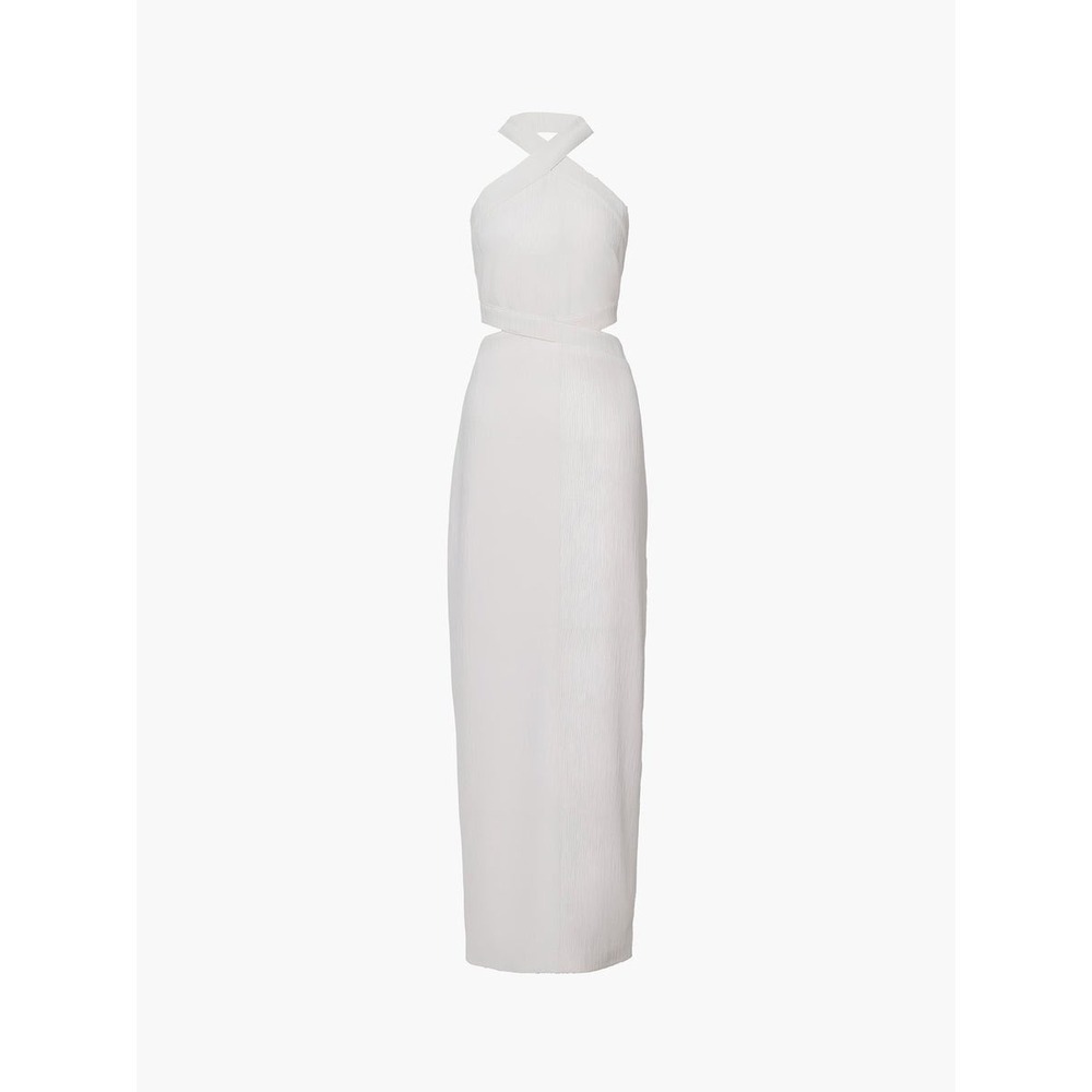 Commence White Halter Neck Cut Out Maxi Dress Crossover Bodice High Slit Dress S